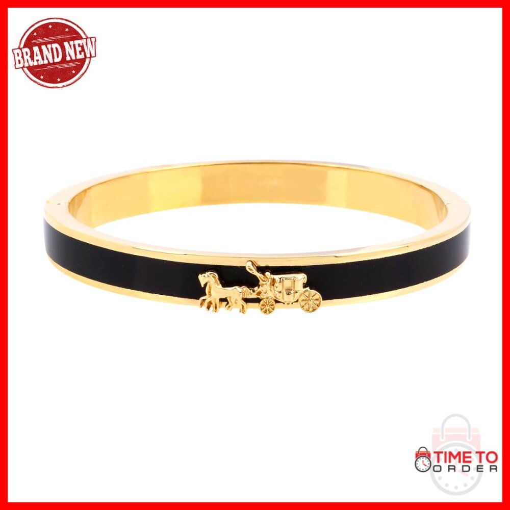 Gold Tone Enamel Hinge Bracelet Elegant Classic Statement Piece Jewelry